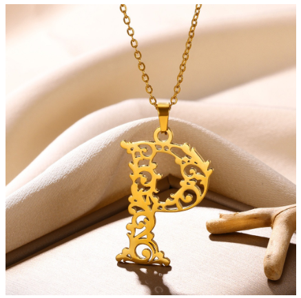 Initial Necklace for Women Men Girls Boys Gothic 18K Gold Plated 26 Letters Pendant Necklace Chain with Extension P
