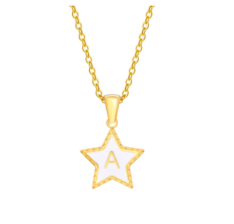 Vnox A-Z Letter Star Shope Pendant Necklace for Women,18K Gold Initial Stainlss Steel Jewelry Accessories Gift A