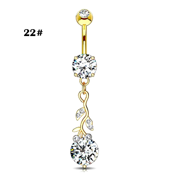 Gold Belly Button Ring with Diamonds and Zirconia Belly Button Clasp Piercing Belly Button Nail