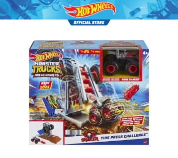 Hot Wheels Monster Trucks Arena Smashers Tire Press Playset Die-Cast for ages 4 years and up