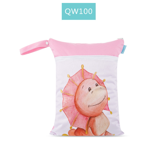 Happy Flute 1PC Reusable Waterproof Fashion Prints Wet And Dry Diaper Bag Double Pocket Cloth Handle Wetbags 30x40CM S26