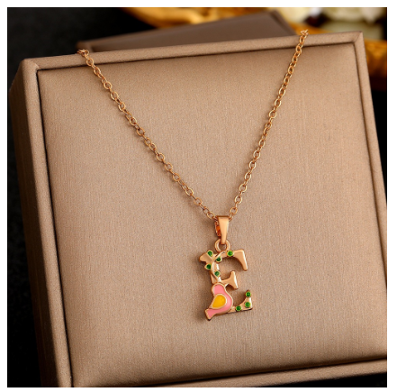 26 Letter Gold Pendant Necklace Dropped Oil Flower Animal Letter Necklace Fashion Men's and Women's Gift Wholesale E
