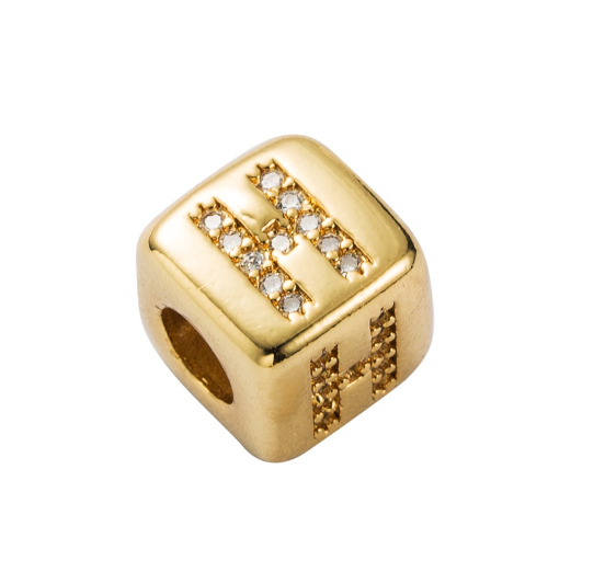Gold Rhinestone Letters Cube Charm for Bracelet Necklace A-Z Alphabet Dice Beads H