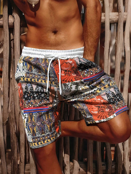 Manfinity RSRT Men's Vacation Drawstring Paisley Print Waistband Fashionable Casual Shorts