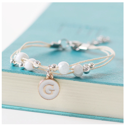 Fashion Ceramics Beads Letters A-Z Bracelet Elastic Chain Bangle Women Men Couple Jewelry Gifts G