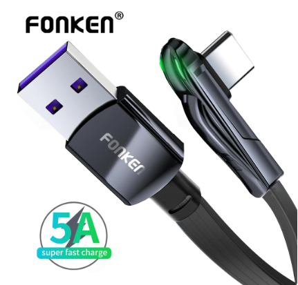 FONKEN USB C Cable 5A Fast Charging Wire 90 Degree Liquid Silicone Cable for Xiaomi Mi 11 Type-c Charge Cable Phone Charger Cord