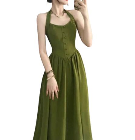 Lovito Women Zipper Dress LNA21217 (Green)