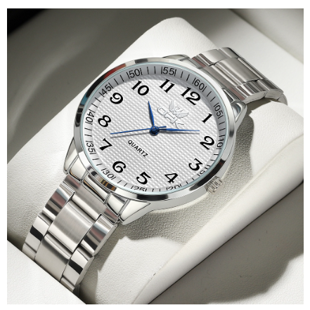 OPK Watch For Men WaterProof Original Stainless Steel Strap Fashion Luminous Calendar Quartz Men's Watches SILVER DIAL SILVER STRAP