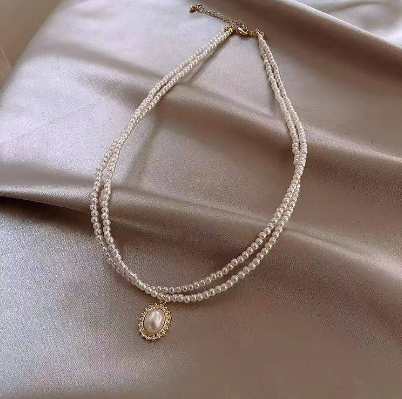 Pearl Necklace Geometric Neck Chain Metal Choker