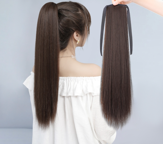 Casual Plain Extension Ponytail Straight Women Wigs L41FA004 (Brown Black/Dark Brown/Light Brown)