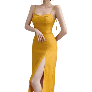 Lovito Women Elegant Plain Split Front Dress LNE39141 (Ginger)