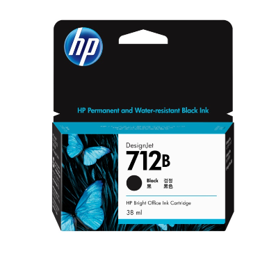 HP 712B Black 38-ml Genuine Ink Cartridge (3ED28A) for DesignJet T650, T250, T230 Plotter Printers