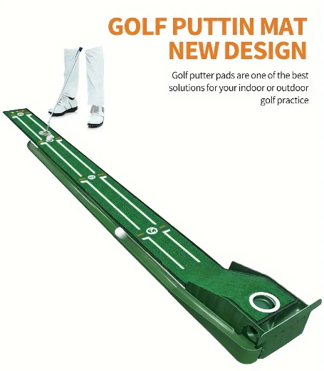Portable Golf Putting Training Matt For Indoors And Outdoor, 243.84cm Putting Green With Alignment Guides, Compact Edition, Golf Accessories