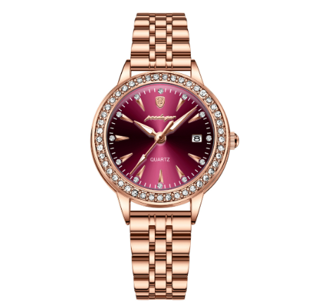 POEDAGAR watch for women original waterproof 2023 sale now elegant pawnable stainless steel watch rose gold calendar display PURPLE