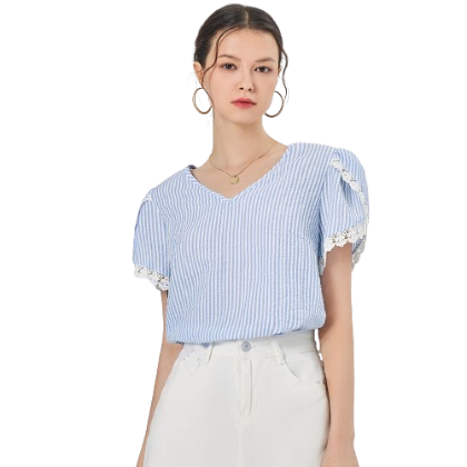 Lovito Women Fabric Stitching Blouses L68ED009 (Blue)