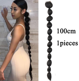 100CM/60CM Synthetic Long Bubble Ponytail Wig Bubble Hair with Grapper Clip Pigtails For Woman Fake Hair