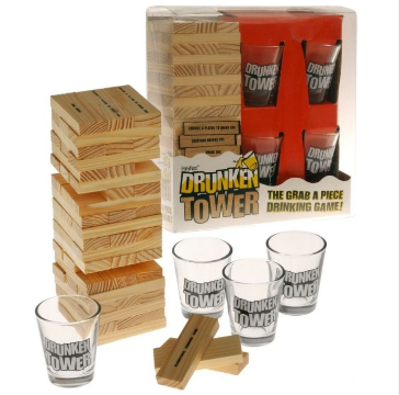Drunken Tower Shot Glass Drinking Game 4 Shot Glass 60 Wooden Stack Blocks Toy