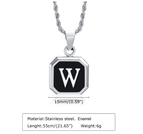 Meaeguet A-Z Letter Necklace for Men,Stainless Steel Square Letter Pendant Chain Necklace Jewelry Gifts W