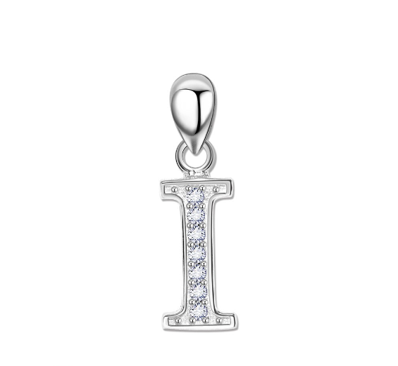 Tom Silver Pendant Initial Letter with Stone A to Z Fashion Accesories 92.5 Sterling Silver SP676 I