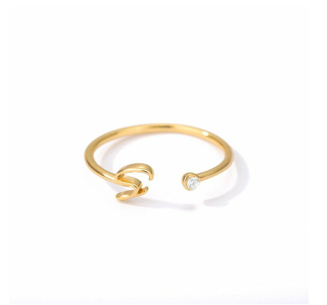 【Y&X】No fade 18K Gold 26 Initial Letters A G J Cubic Zircon Crystal Open Rings Finger Women Jewelry Gift J