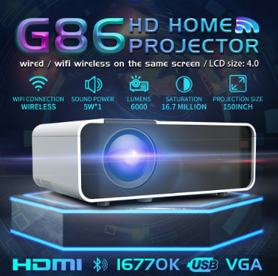 6000 Lumens G86 Projector FULL HD 1080P Android Mini Projector WIFI LCD Protable
