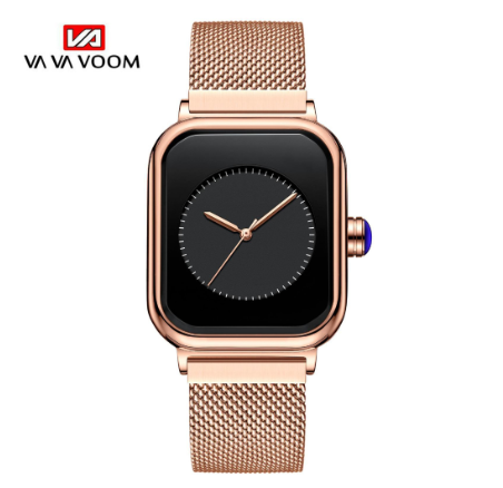 VA VA VOOM Silicone Quartz Women's Watch Fashion Glow Small Square Watch Women's Watch ROSEGOLD STEEL SILICONE