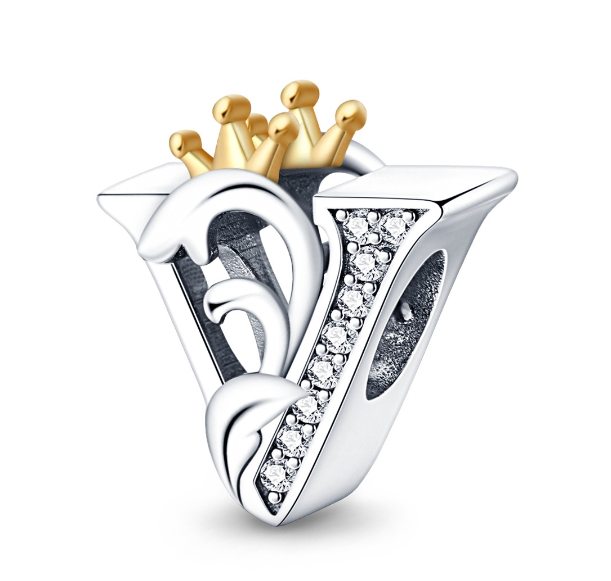 2023 New Pandora Charm 925 Sterling Silver 26 A-Z Letters With Beards Crown Letter Pendant Suitable V