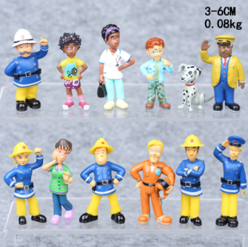 12Pcs/set Fireman Sam Cartoon Anime Fire Fighting Figure Model PVC Doll Toys Boy Girl Toy For Kids Birthday Xmas Gift