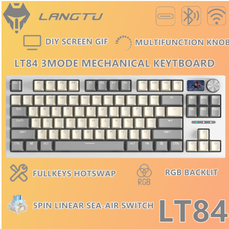 LANGTU LT84 3MODE Hotswap mechanical keyboard DIY SCREEN and KNOB with RGB backlit and side light