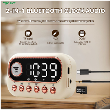 TNW G16 Wireless Bluetooth Speaker Digital Dual Alarm Clock Audio With FM Radio HIFI Stereo Sound