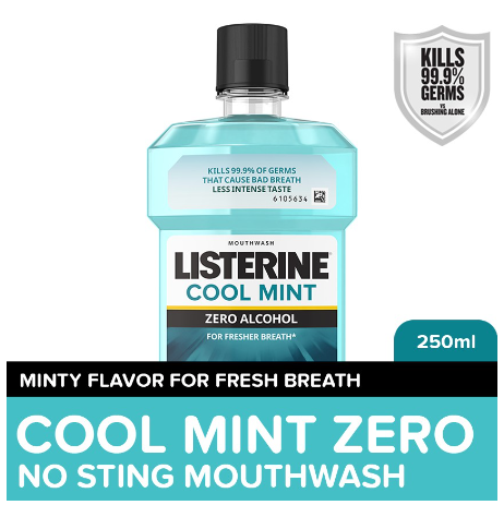 Listerine Cool Mint Zero Alcohol / Alcohol Free Mouthwash 250ml - For Oral Care, Fresh Breath