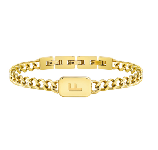 Vnox Letter Cuban Chain Bracelet for Women Men18K Gold Initial Name Stainless Steel 7MM Bracelet Chain Couple Gift Jewelry F