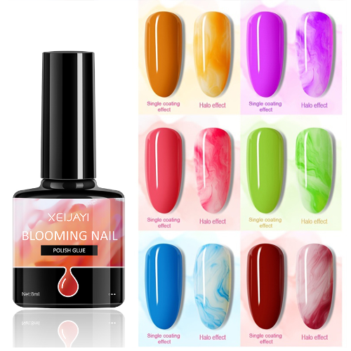 8ML Clear Blooming Gel Nail Polish - UV LED Soak Off, Spreading Effect Marble Designs Perfect for DIY Spring Summer Color Flower