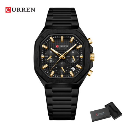 CURREN top luxury High-end fashion Business temperament Stainless steel design Seiko manufacture Quartz waterproof  Watch BLACK