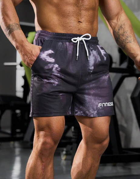 Manfinity Sport Streetwear Men's Letter Print Tie Dye Athletic Shorts