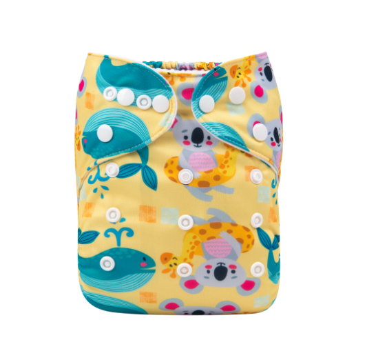 Alva Baby Cloth Diapers 1Set With Bamboo Charcoal Insert Printed Washable Diapers Cloth Diaper Pocket Nappy D30