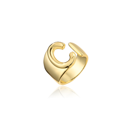 New Copper Plated Gold 26 A-Z Letter Opening Adjustable Ring Women's Initial Name Gold Jewelry Commemorative Couple Gift C