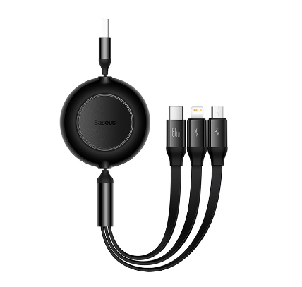 Baseus 3 In 1 Fast Charging Data Cable 66w Usb To M+L+C Usb Type-C For Phone Charger