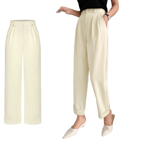 Lovito Women Elegant Plain Pleated Pants L68ED109 (Apricot)