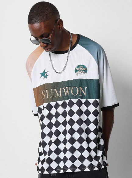 SUMWON Oversized Fit Football Tee With Graphic Print