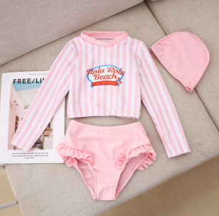 Children Children's Swimsuit Girls Korean Version Medium Big Fashion Princess Little Baby Contrast Color Girl Split Swimming