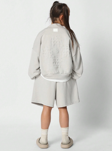 SUMWON Tween Girls Bomber Jacket With Embossing And Short 2 Piece Set