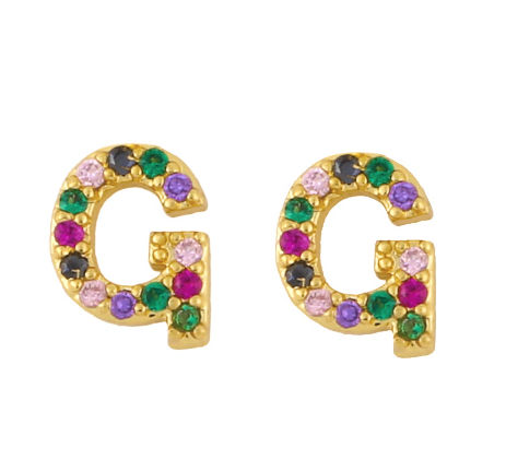 New European and American Fashion Gold 26 Letters Colorful Zircon Alphabet Stud Earrings Women Jewelry Gifts G
