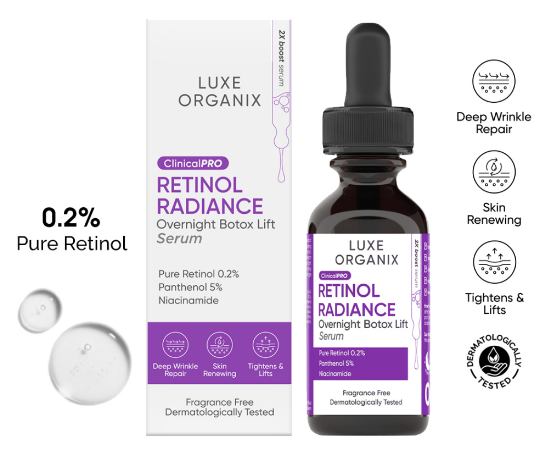 Luxe Organix Clinical Pro Retinol Radiance Overnight Botox Lift Serum 30ml