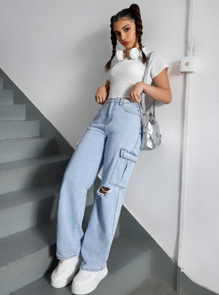 Rise Baggy Jeans Denim Pants Womens Hipster Jeans SHEIN Teen Girls