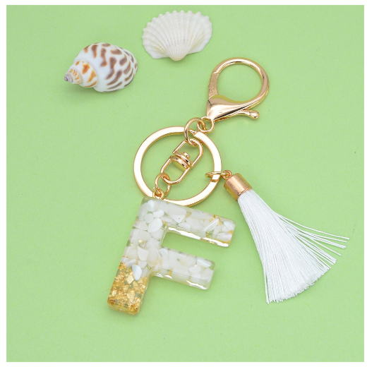 1Pc Gold Tassel Alphabet Keychain English Letter Keyring Glitter Gradient Resin Gold Leaf Crafts Car Mirror Handbag Charms F