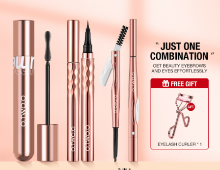 O.TWO.O Eye Makeup Set Mascara+Eyeliner+ Eyebrow+ Eyelash Curler Waterproof Long Lasting Cosmetic Kit