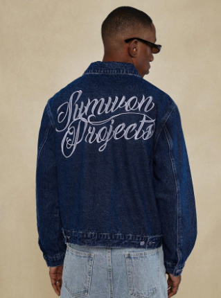 SUMWON Cropped Contrast Stitch Denim Jacket With Embroidery