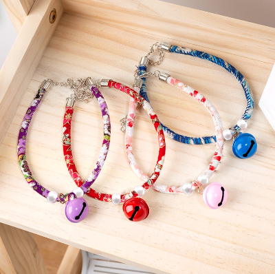 Pet collar Adjustable Japanese Style dog cat collar Retro-Style Cat Neck Ring With Bell