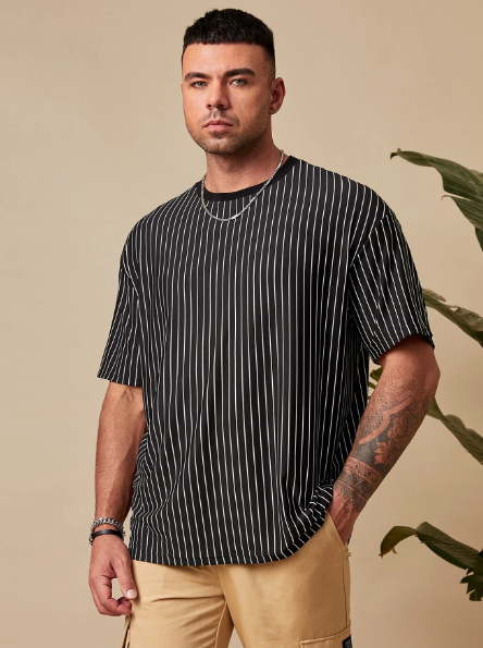 Manfinity Homme Men Plus Pinstriped Print Tee